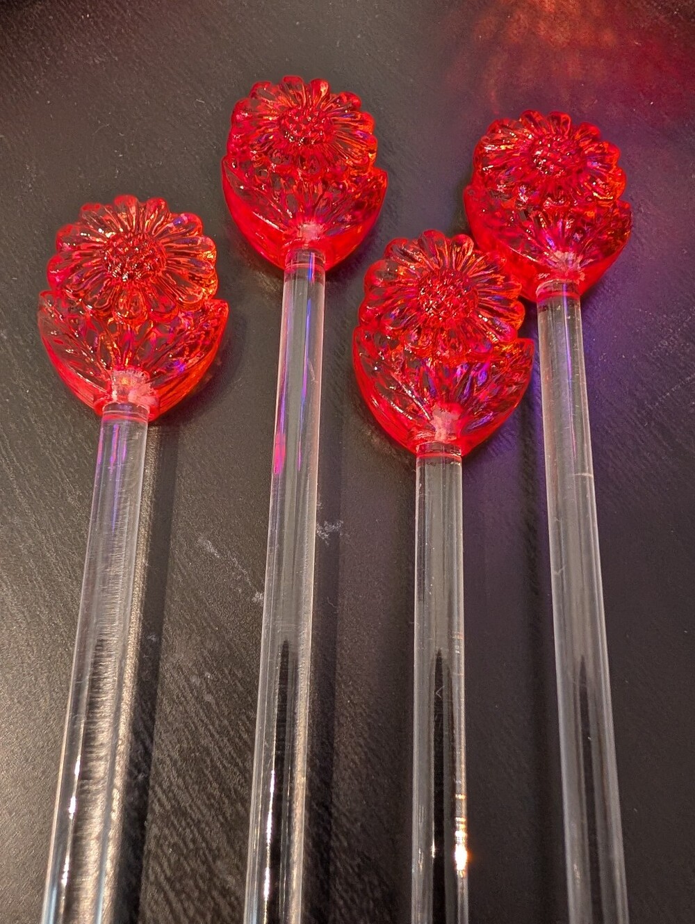 Set Of 4 Vintage Clear Drink Stirrers